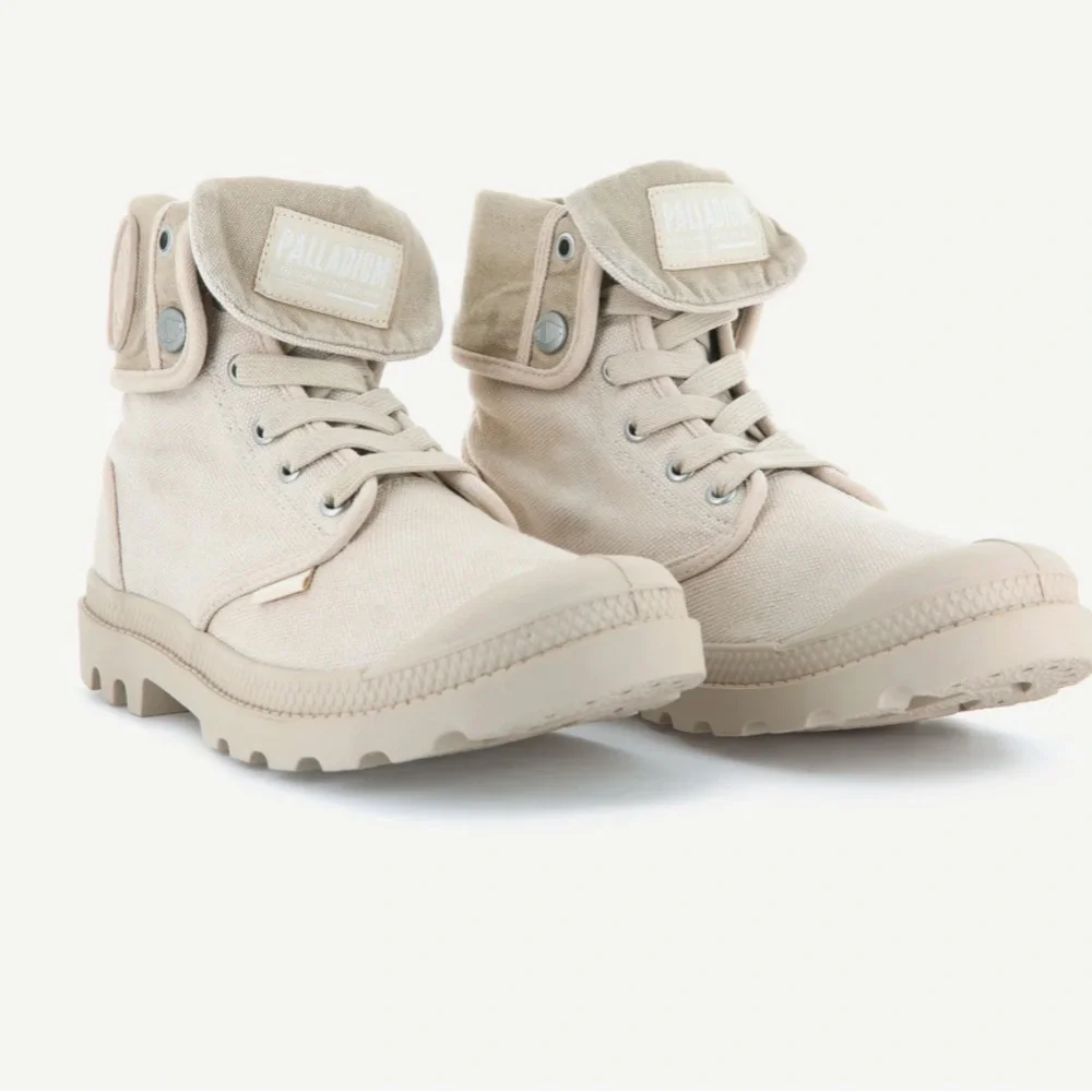 Palladium Baggy Fold-Over Boots in Cream - Picture 1 of 7